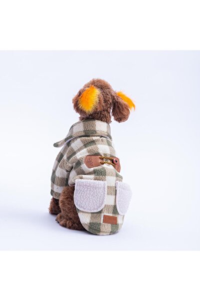 Pawstar Yeşil Chicago Checks Ekose Desenli Düğmeli Köpek Ceketi Kalın Peluş Köpek Kıyafeti Kedi Kıyafeti