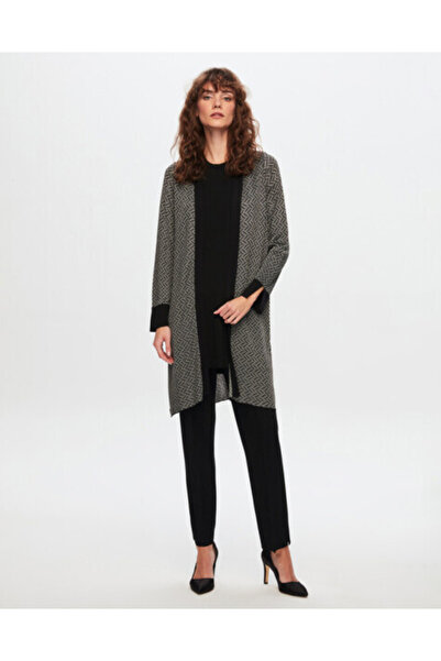 MISS DALIDA T24Y-9027 Zigzag Desenli Parlak Triko Hırka BLACK GREY