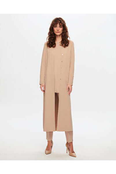 MISS DALIDA T24Y-9021 Temiz Kesim Düz Renk Düğmeli Hırka 1515-CAMEL