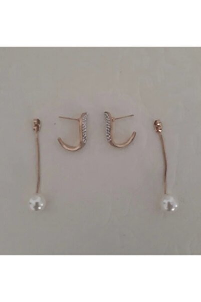 ER TAKI Taşlı Gold Renkli Arkadan İnci Sallantılı Asma Şık Parti Nişan Kına Nikah Düğün Abiye Küpe