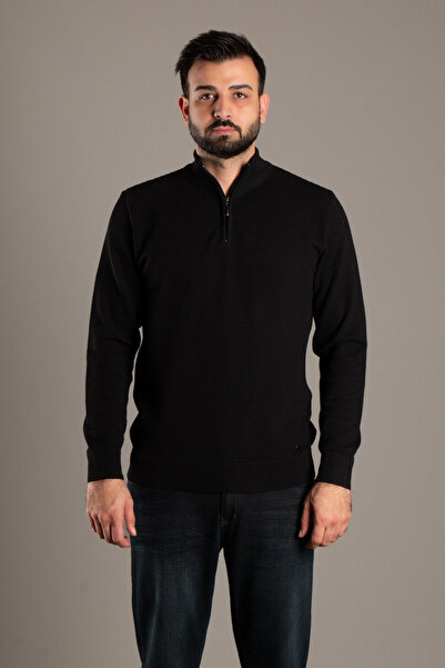 ZEKİ ÖZER Men's Textured Mock Neck Zipper Knitwear
