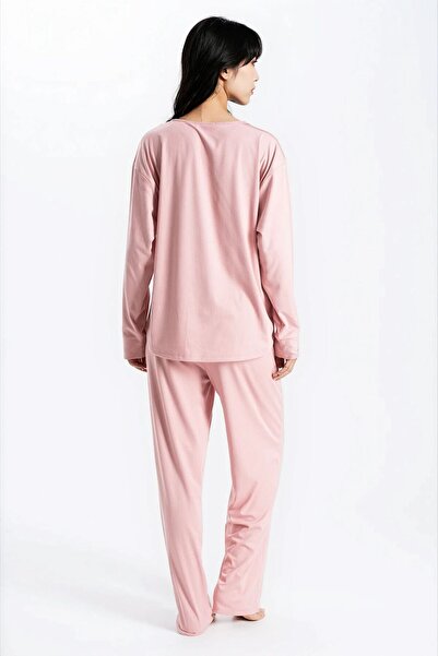 Ecrou Γυναικείο σετ πιτζάμες με μακρυμάνικο παντελόνι με υφή πλέξη ριμπ από την Powder Report Seoul