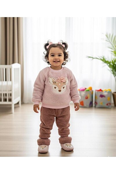 P&H BABYWEAR طقم شتوي للفتيات الصغيرات مكون من 3 قطع مع دمية قطيفة وتفاصيل عل...