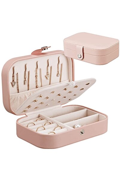 zola Jewelry organizer, rectangular, removable compartments, with zipper, 16x12x5.5 cm, pink