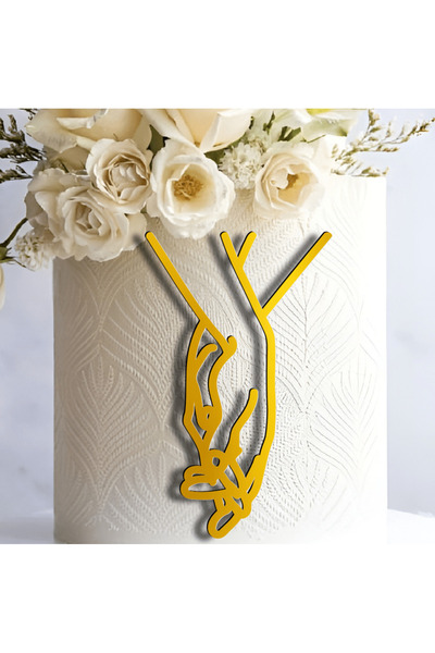 Bloom Atelier Cake Topper Minimalist Holding Hands, Oglinda Acrilica Auriu
