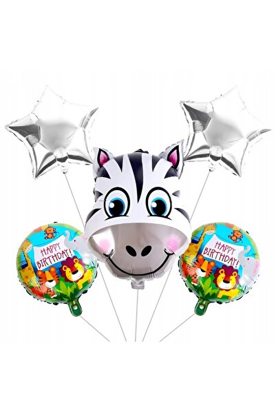 zola Σετ από 5 μπαλόνια με ζώα, Ζόλα, σχέδιο ζέβρας, διαφορετικά μεγέθη, πολύχρωμα