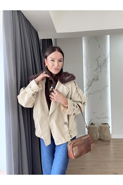 X-Young Fur collar coat beige