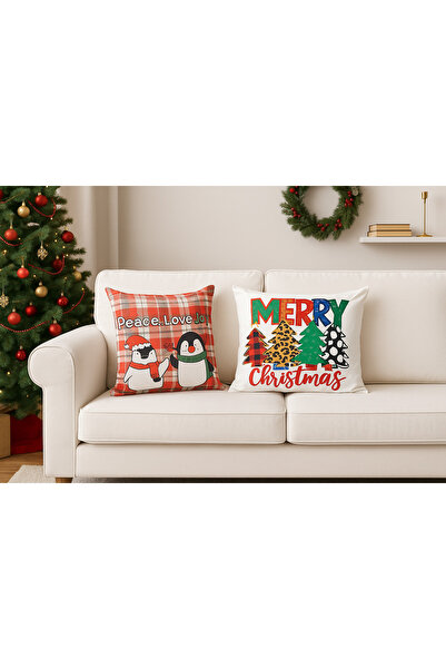 Limon Soft Christmas Themed 2-in-1 Velvet Cushion Cover 43X43 cm Embroidery Look Set Digital Printed