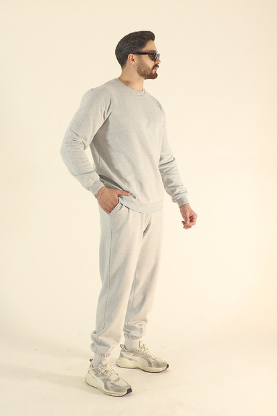 INFLUYENTE Men's Winter Cotton Tracksuit Set Crew Neck Sweatshirt Jogger - Regular Elasticated Cuffs