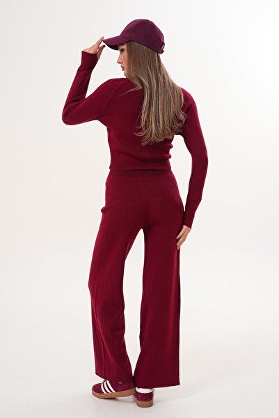 ŞİMAL Women's Knitwear Knitted Pants Crop Two-Piece Set 255047 -