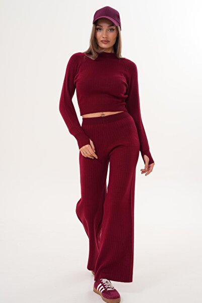 ŞİMAL Women's Knitwear Knitted Pants Crop Two-Piece Set 255047 -