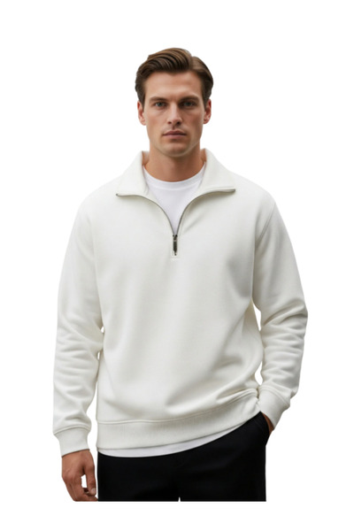 MOONBULL Unisex Dik Yaka Yarım Fermuarlı Fit 3 İplik Sweatshirt