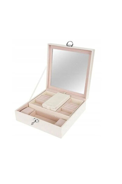 zola Cutie de bijuterii, cu 2 locuri pentru ceasuri, oglindă, albă, 25,5x 25,5cm