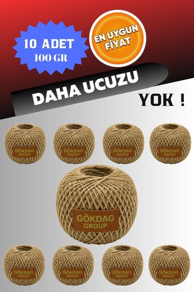 GÖKDAĞ GROUP Doğal Jüt Kırnap 10 Adet 100 Gram Yumak Paketleme ve Süs İpi