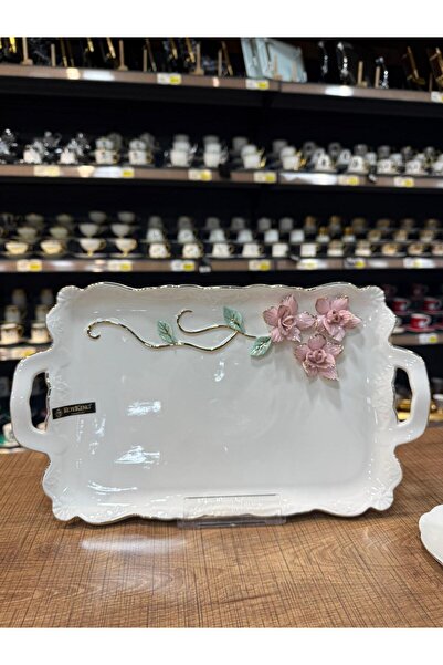 akdenizhome Roy King HTN-007 Porselen Kulplu Sunum Tepsisi