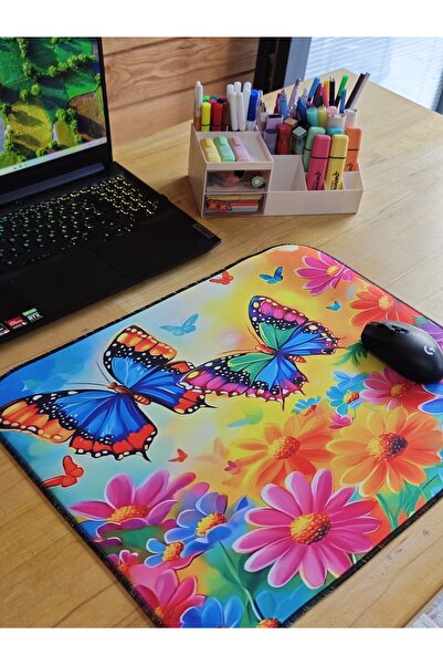 sgeteknoloji Sge Technology 55X45 cm Butterfly Flower Anti-Slip Base Speed Surface Gamer Mouse Pad Gaming Pad