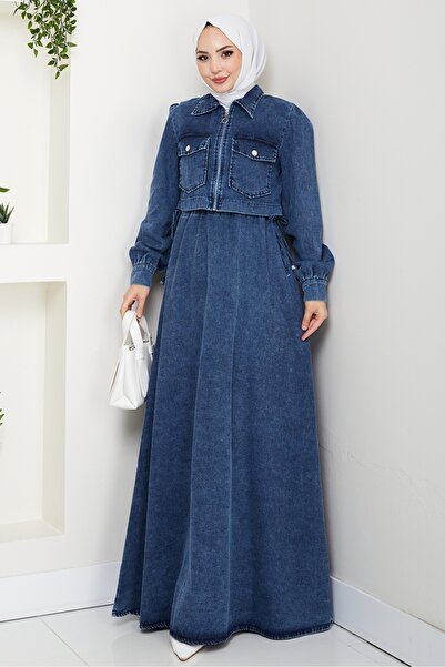 Bestenur Σετ Μπουφάν Φόρεμα Τζιν Διπλό 1642 - Μπλε