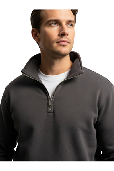 MOONBULL Unisex Dik Yaka Yarım Fermuarlı Fit 3 İplik Sweatshirt