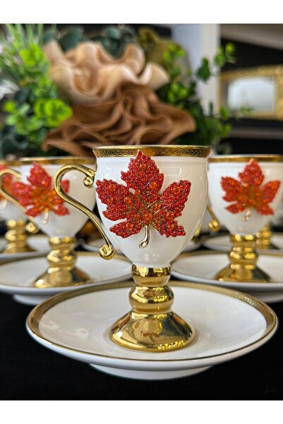 LOKMAN ZÜCCACİYE 6-Piece Stone-Set Leaf Brooch-Decorated Gilt-Footed Porcelai...