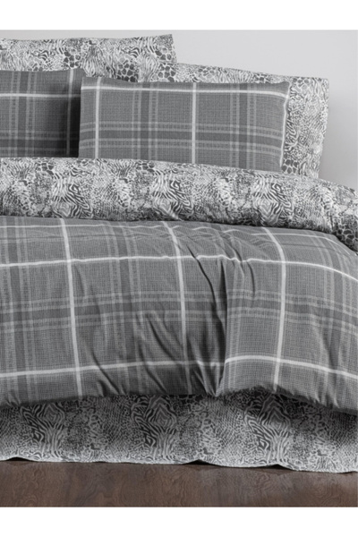 argehome Safir Gri Tek Kişilik Ranforce Pamuklu Lastikli Çarşaflı Nevresim Takımı