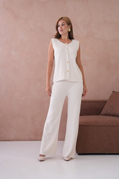 Miss Allos Women's Luxury Button Detailed Sleeveless Knitwear Set