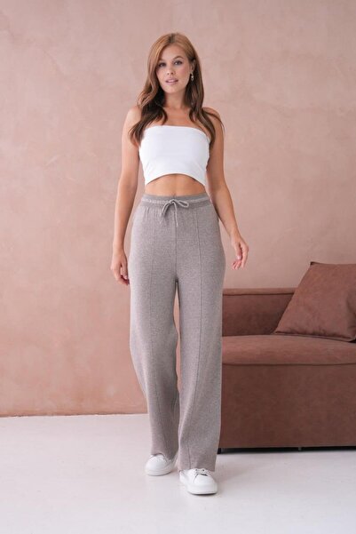 Işşıl 10878-Tie-Up Flexible Palazzo Knitwear Trousers