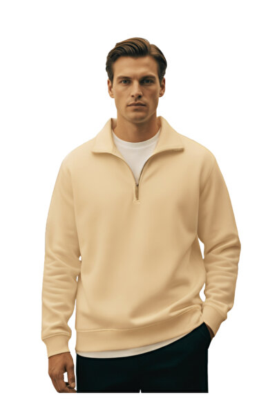 MOONBULL Unisex Mock Neck Half Zipper Fit 3 Thread Sweatshirt