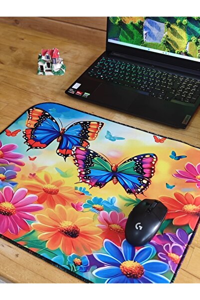 sgeteknoloji Sge Technology 55X45 cm Butterfly Flower Anti-Slip Base Speed Surface Gamer Mouse Pad Gaming Pad