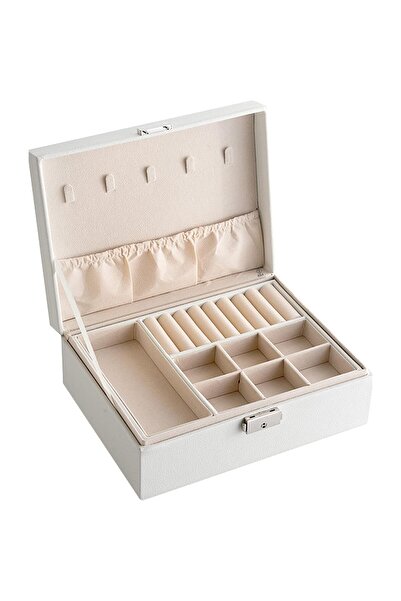 zola Cutie de bijuterii, dreptunghiulară, cu încuietoare, 23x18x9 cm, piele albă
