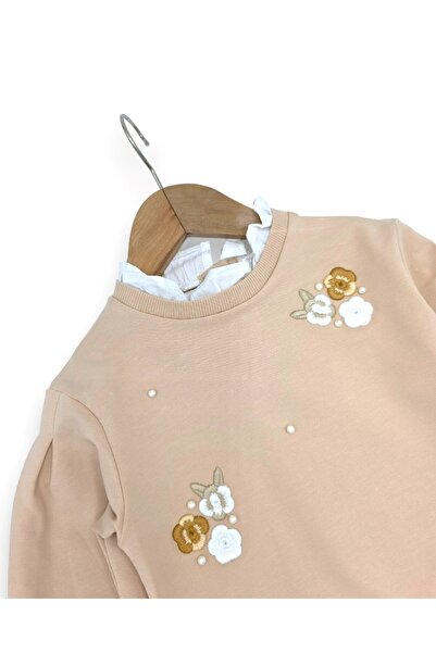 VOY KİDS Girl's Floral Embroidered Collar Detail, Leggings Included, Ages 2-10, Stylish Top and Bottom Set