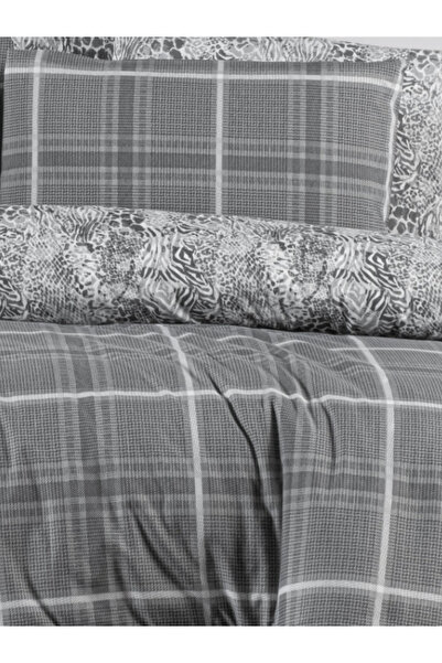 argehome Safir Gri Tek Kişilik Ranforce Pamuklu Lastikli Çarşaflı Nevresim Takımı