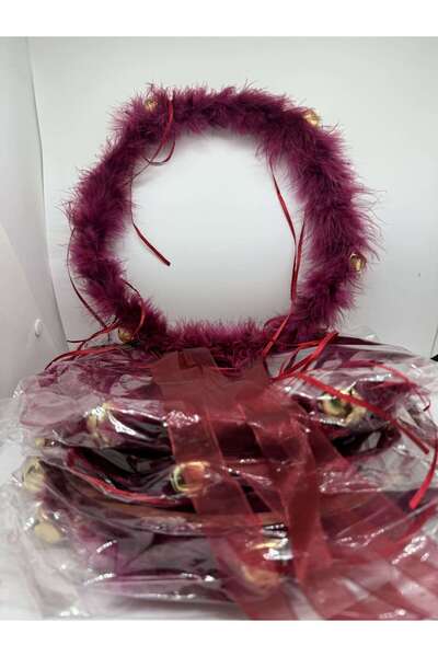 SırmalıHome Kına Gecelerine Özel Tüylü Nedime Tefi(Def) Bordo 10 ADET KINA DÜ...