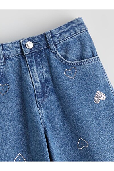 LC Waikiki LCW Kids Wideleg Taşlı Kız Çocuk Jean Pantolon