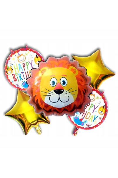 zola Set of 5 animal balloons, Zola, lion model, different sizes, gold