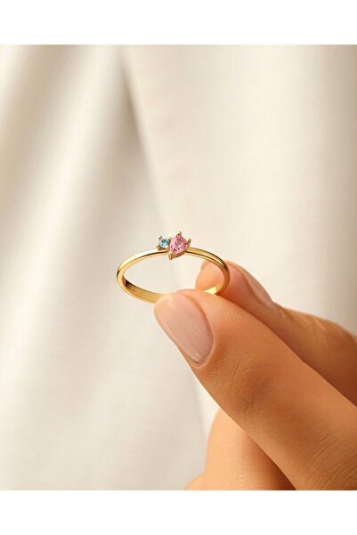 İNDİGO TAKI Minik Renkli Damla 14 Ayar Altın Yüzük