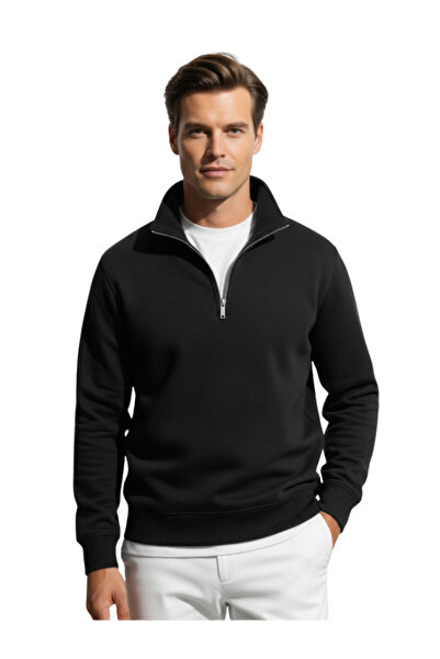 MOONBULL Unisex Mock Neck Half Zipper Fit 3 Thread Sweatshirt