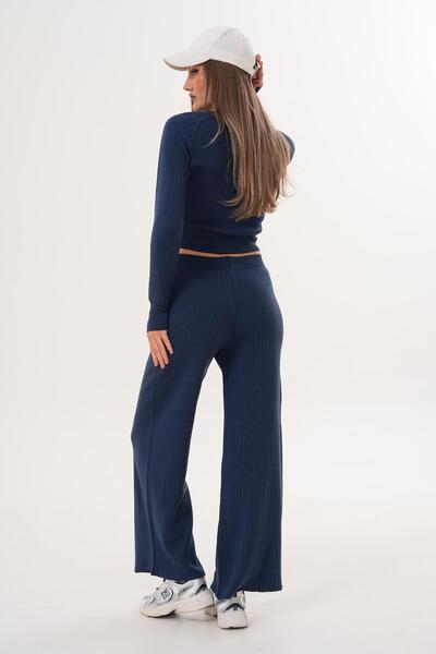 ŞİMAL Women's Knitwear Knitted Pants Crop Two-Piece Set 255047 -