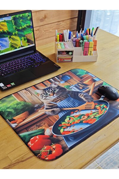 sgeteknoloji Sge Technology 55X45 cm Cat Chef Anti-Slip Base Speed Surface Gamer Mouse Pad Gaming Pad