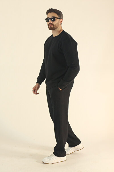 INFLUYENTE Ανδρικό χειμερινό σετ φούτερ με φλις εσωτερικά - Φαρδύ φούτερ με κανονικό λαιμόκοψη