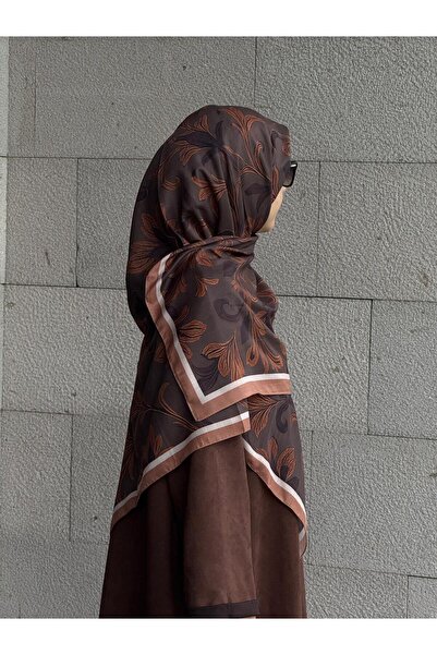 Qalortex Scarf Pamuklu Yaprak Desen Eşarp - Acı Kahve