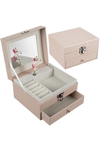 zola Musical jewelry box, for your little princess, with dancing unicorn, pale pink, 15 x 9 x 13 cm