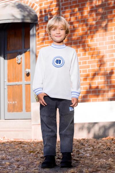 Miny Center Boy's Coat of Arms Embroidered Long Sleeve T-Shirt