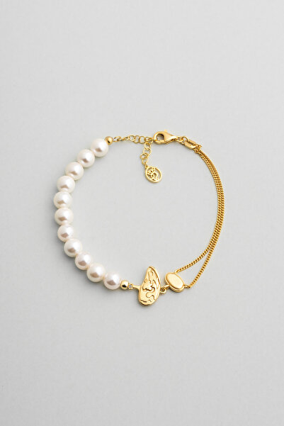 So CHIC... Lucia 18 Ayar Sarı Altın Kaplama 19 Cm Gümüş İnci Bileklik