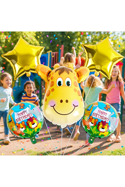 zola Σετ από 5 μπαλόνια με ζώα, Ζόλα, μοτίβο καμηλοπάρδαλης, διαφορετικά μεγέθη, πολύχρωμα