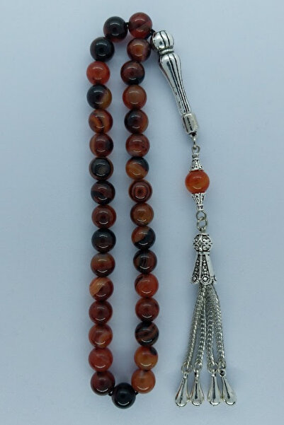 oftenadmire سبحة من حجر العقيق الطبيعي، 33 حبة فضية اللون، سبحة متدلية بتصميم...