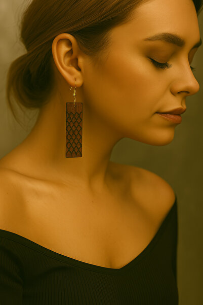 bitangosu Herringbone Patterned Wooden Hanging Earrings – Deep Mark