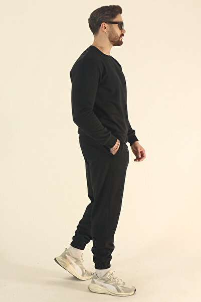 INFLUYENTE Чоловічий зимовий спортивний костюм з капюшоном, світшот з велосипедним коміром, джоггери - звичайні, з еластичною манжетою