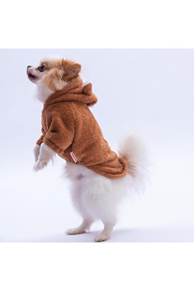 Pawstar Kahverengi Lucca Teddy Hoodie Ayı Kulaklı Peluş Köpek Kıyafeti Kedi Kıyafeti Köpek Sweati