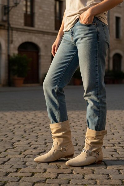 Fox Shoes V380519002 Γυναικείες μπότες με ίσιο πάτο σε μπεζ σουέντ, άνετη εφαρμογή