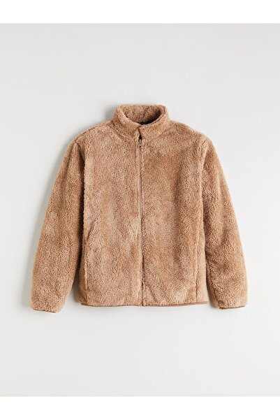 LC Waikiki LCW Kids Dik Yaka Pelüş Kız Çocuk Fermuarlı Hırka